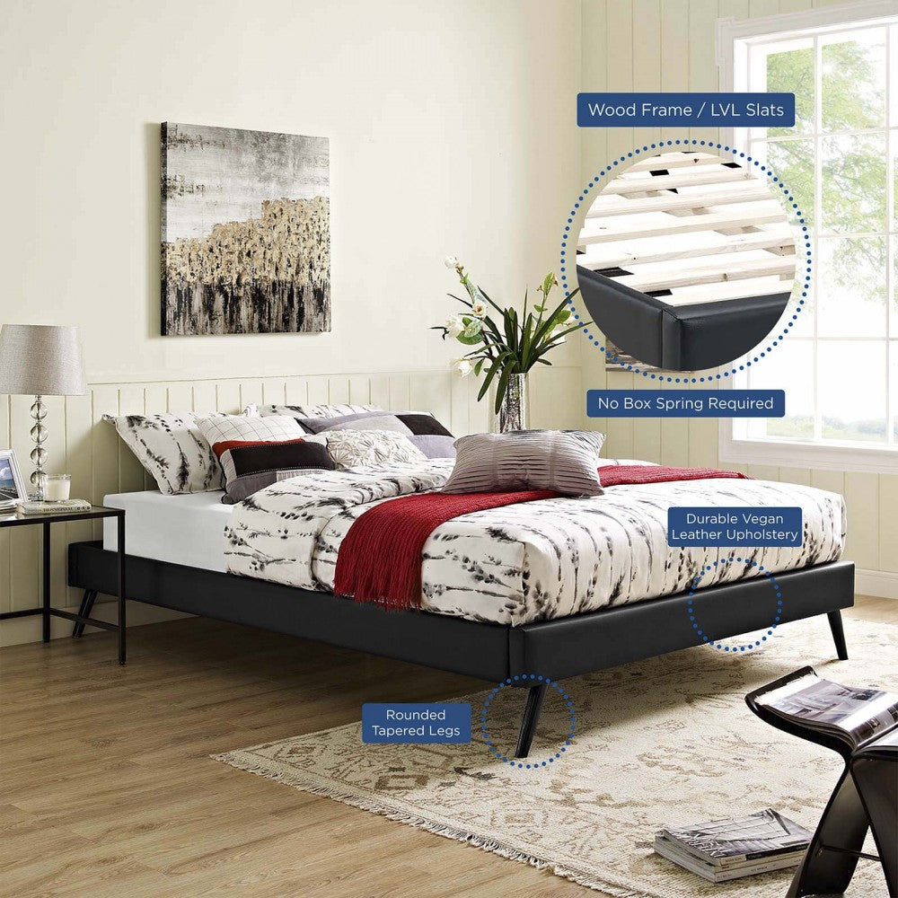 Loryn Full Vinyl Bed Frame with Round Splayed Legs, Black