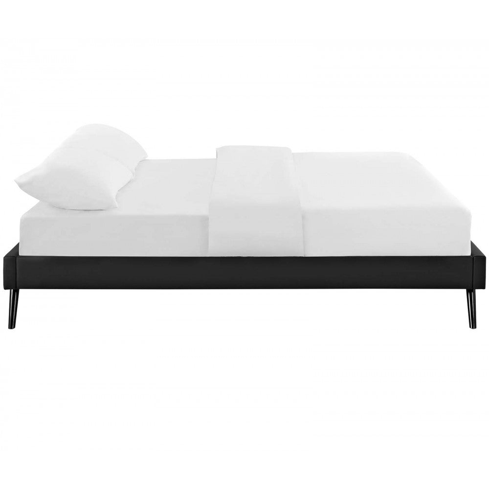 Loryn Full Vinyl Bed Frame with Round Splayed Legs, Black