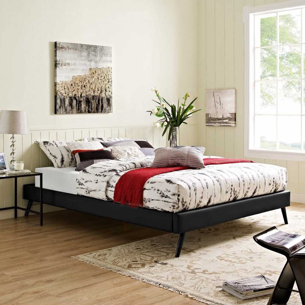 Loryn Full Vinyl Bed Frame with Round Splayed Legs, Black