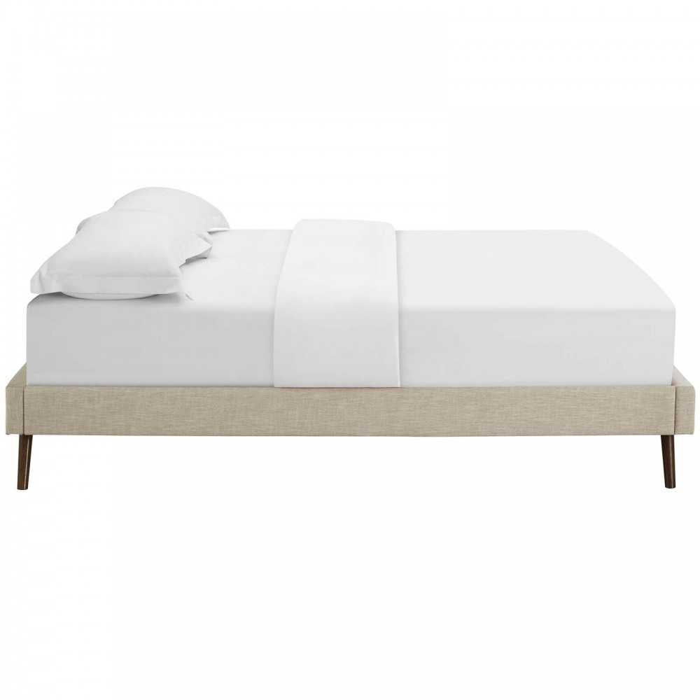 Loryn Queen Fabric Bed Frame with Round Splayed Legs, Beige