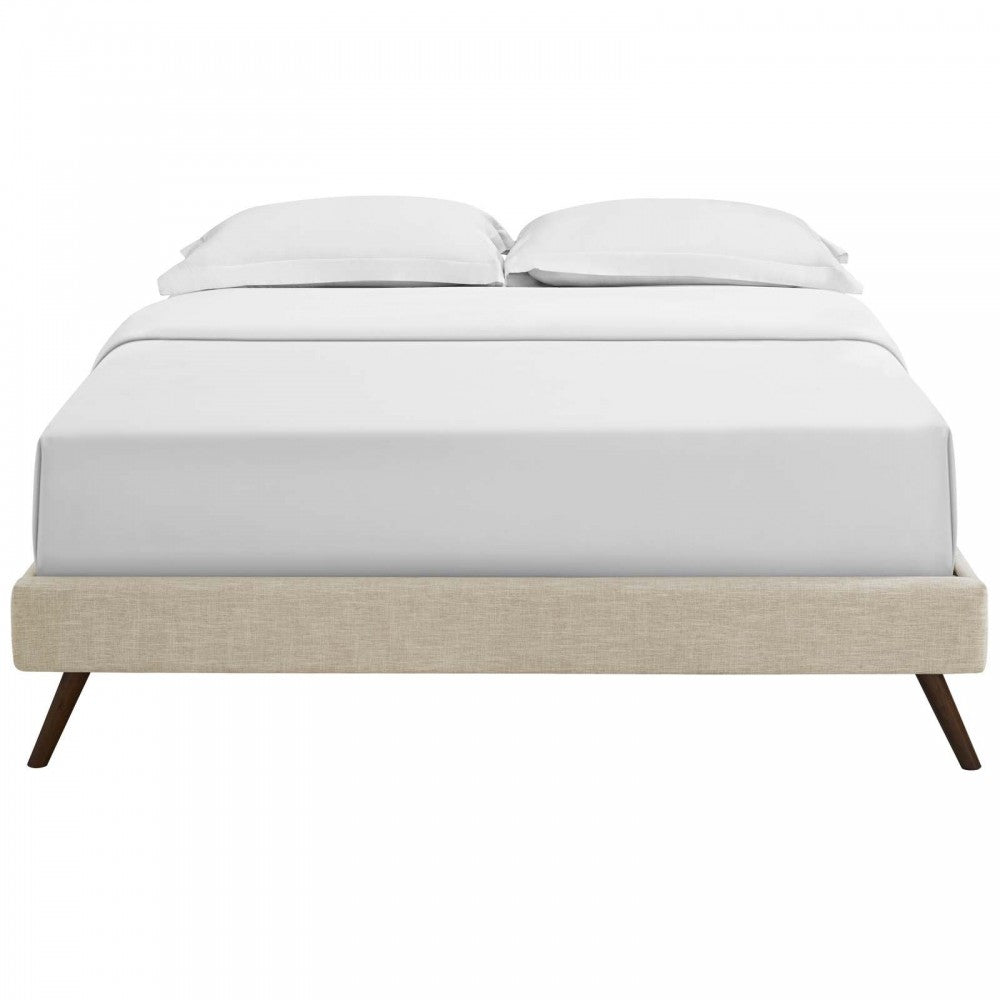 Loryn Queen Fabric Bed Frame with Round Splayed Legs, Beige