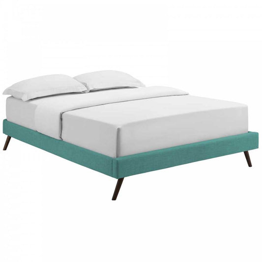 Loryn Queen Fabric Bed Frame with Round Splayed Legs, Teal