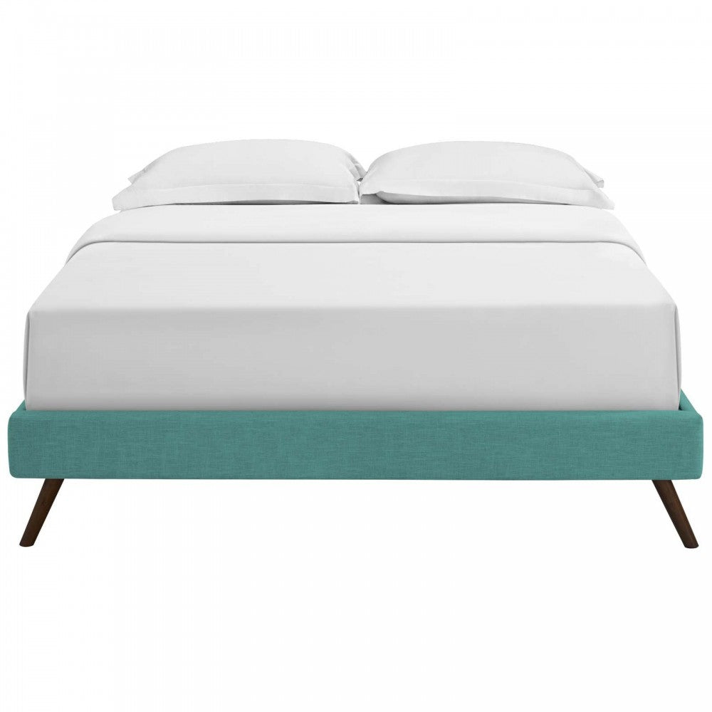 Loryn Queen Fabric Bed Frame with Round Splayed Legs, Teal