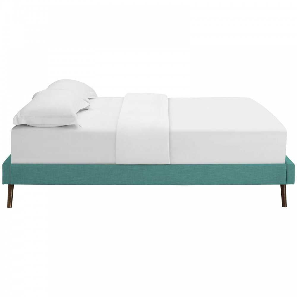 Loryn Queen Fabric Bed Frame with Round Splayed Legs, Teal