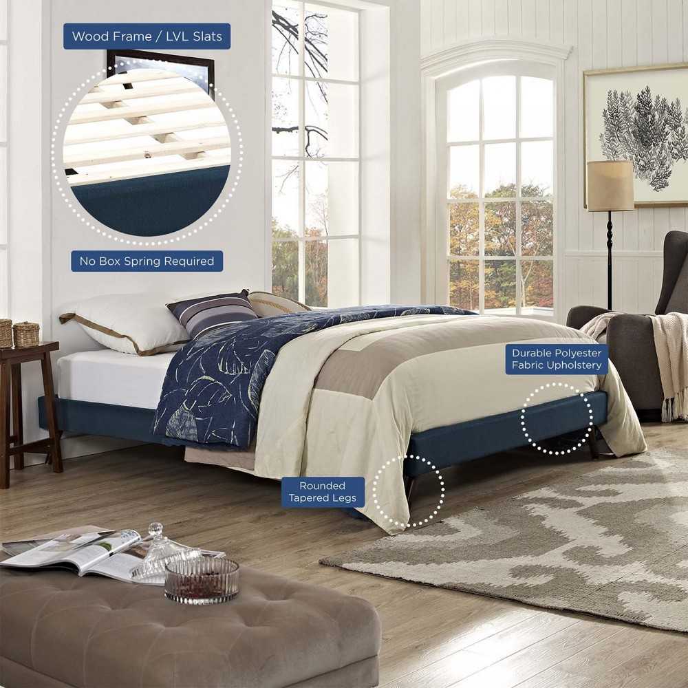 Loryn Queen Fabric Bed Frame with Round Splayed Legs, Azure