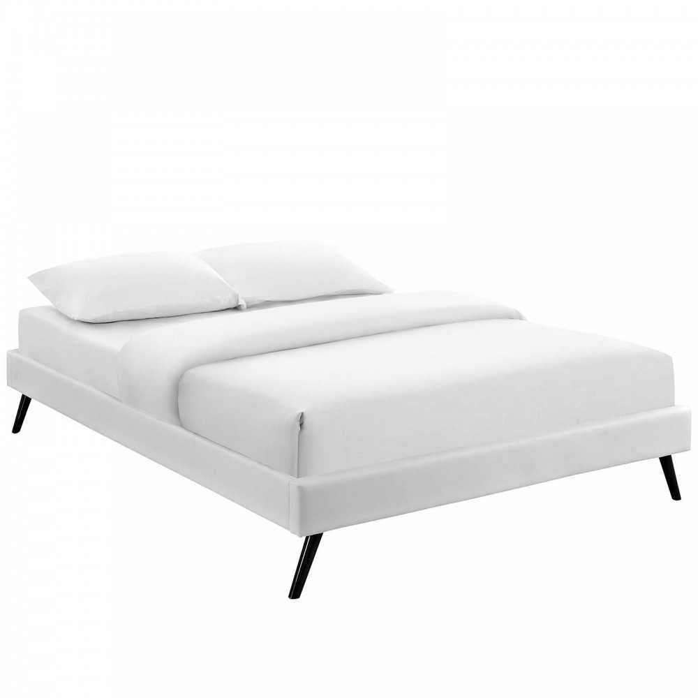 Loryn Queen Vinyl Bed Frame with Round Splayed Legs, White