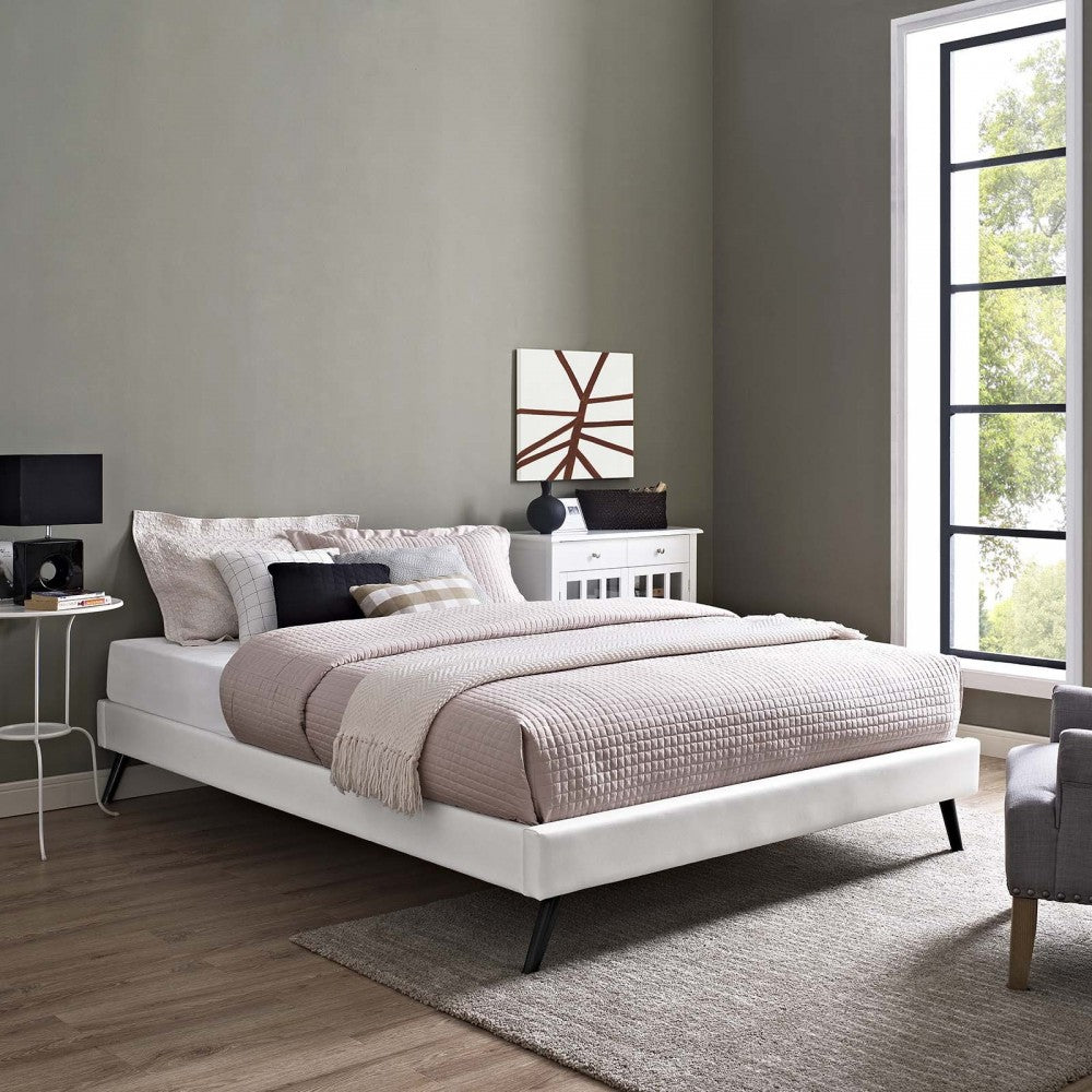 Loryn Queen Vinyl Bed Frame with Round Splayed Legs, White