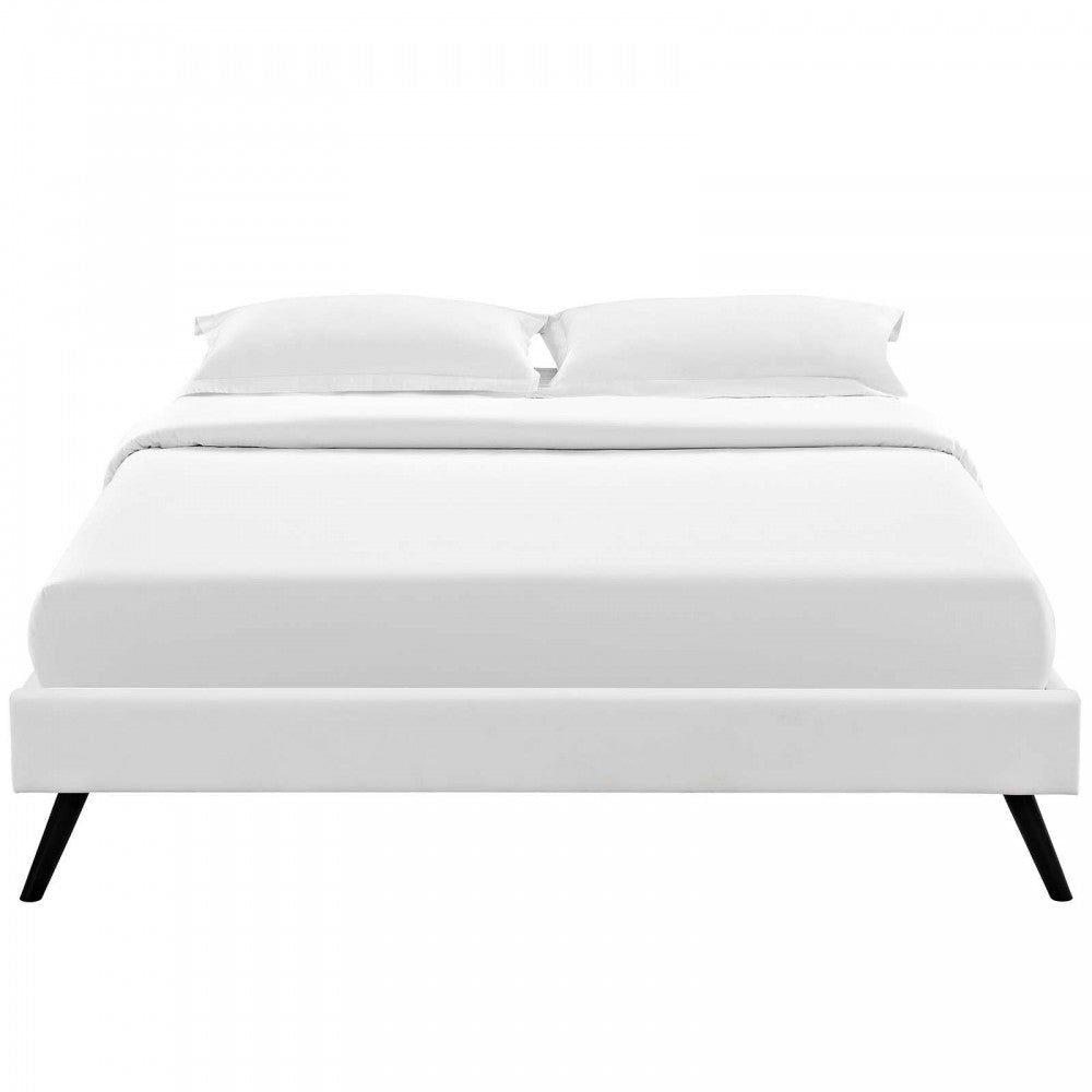 Loryn Queen Vinyl Bed Frame with Round Splayed Legs, White