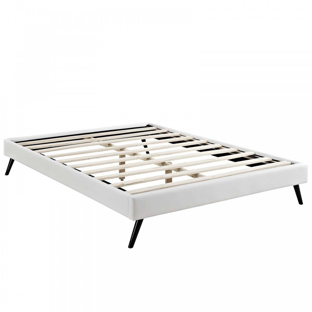 Loryn Queen Vinyl Bed Frame with Round Splayed Legs, White