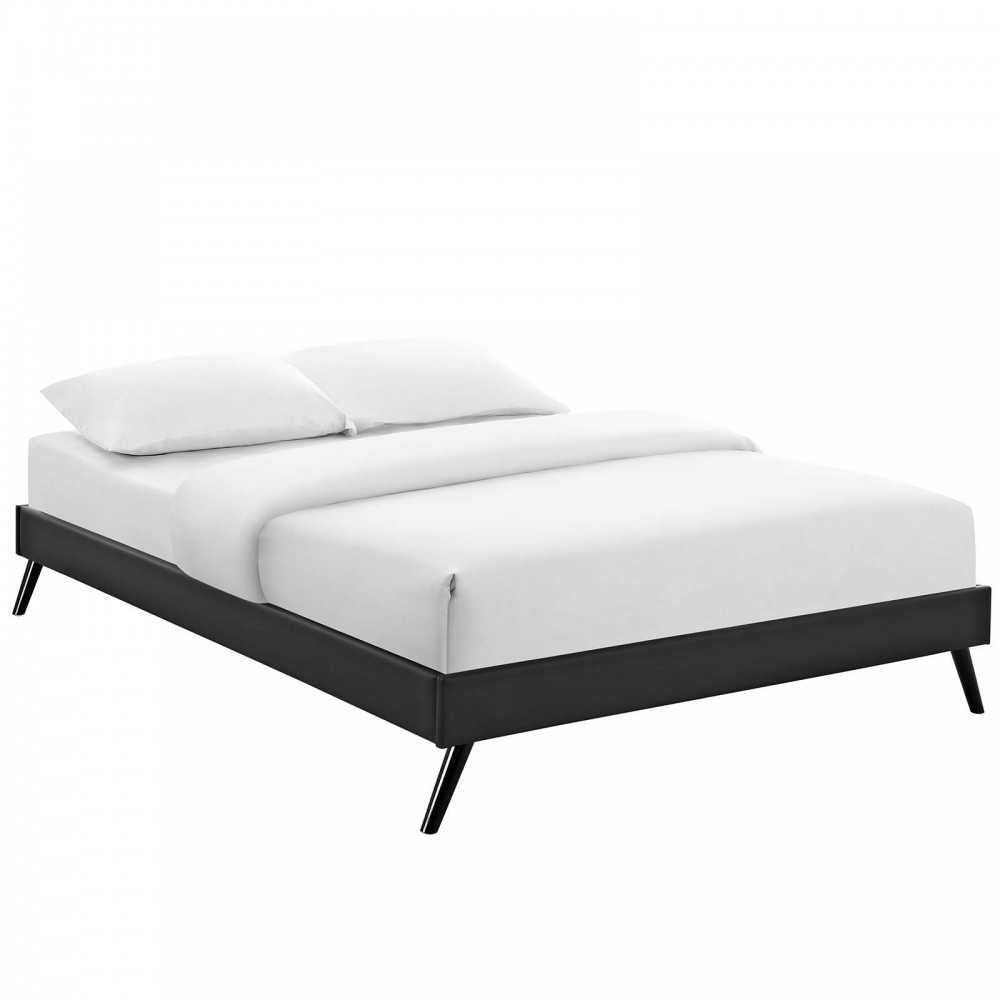 Loryn Queen Vinyl Bed Frame with Round Splayed Legs, Black