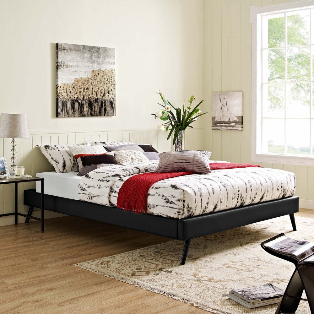 Loryn Queen Vinyl Bed Frame with Round Splayed Legs, Black