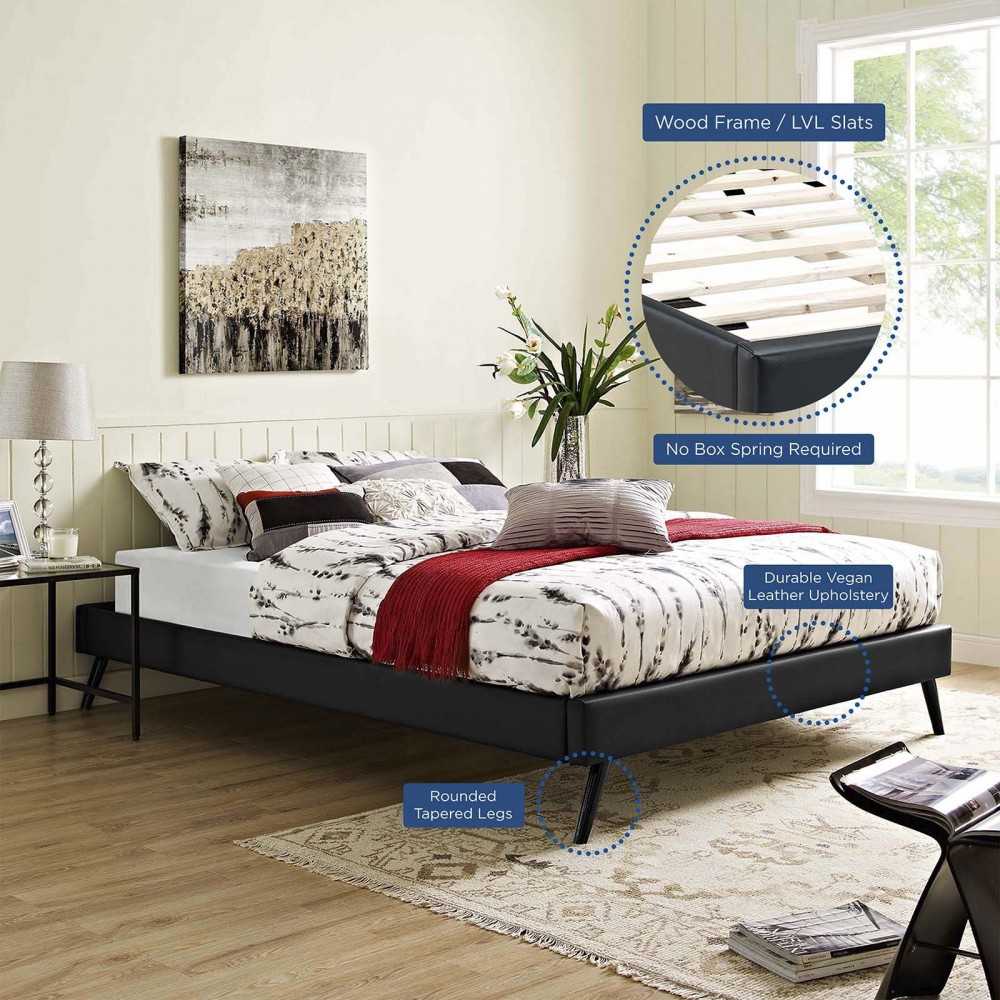 Loryn Queen Vinyl Bed Frame with Round Splayed Legs, Black