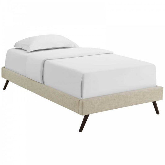 Loryn Twin Fabric Bed Frame with Round Splayed Legs, Beige