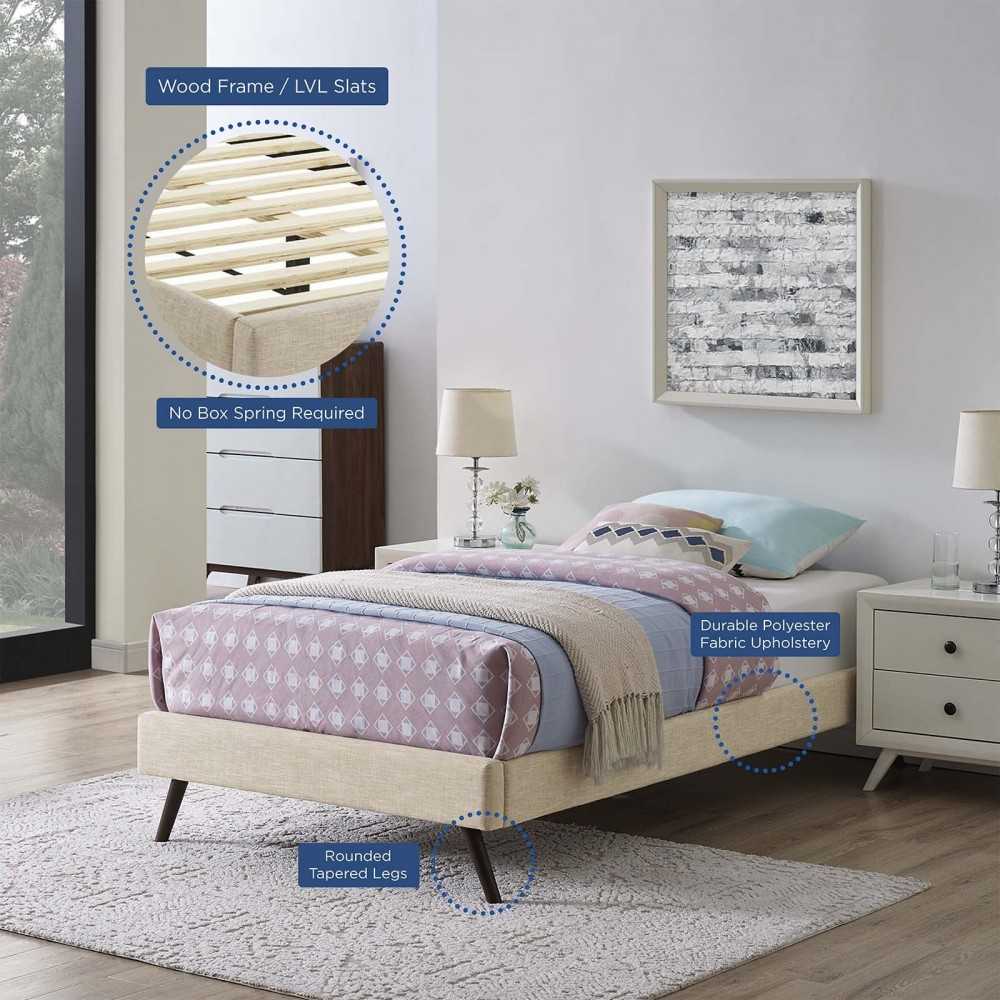 Loryn Twin Fabric Bed Frame with Round Splayed Legs, Beige