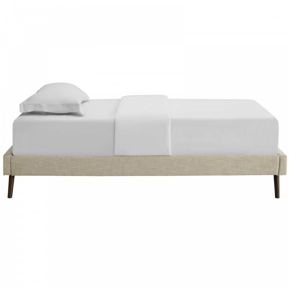 Loryn Twin Fabric Bed Frame with Round Splayed Legs, Beige