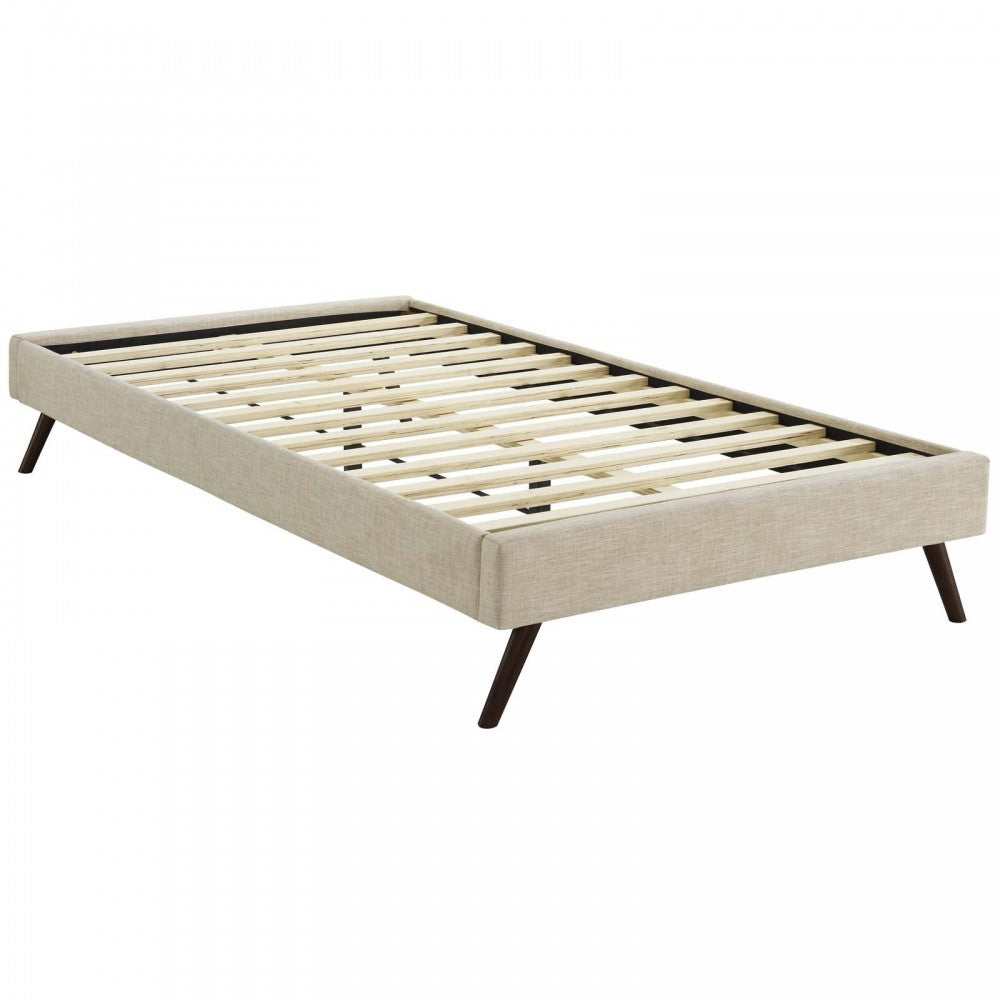 Loryn Twin Fabric Bed Frame with Round Splayed Legs, Beige