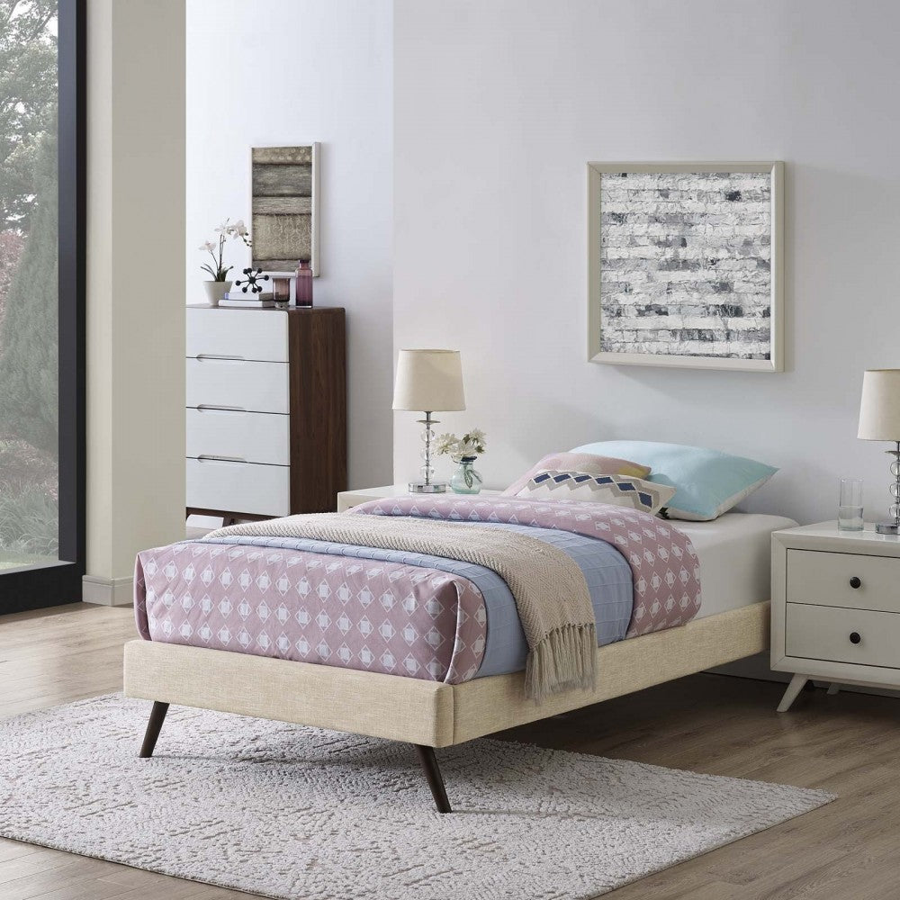 Loryn Twin Fabric Bed Frame with Round Splayed Legs, Beige