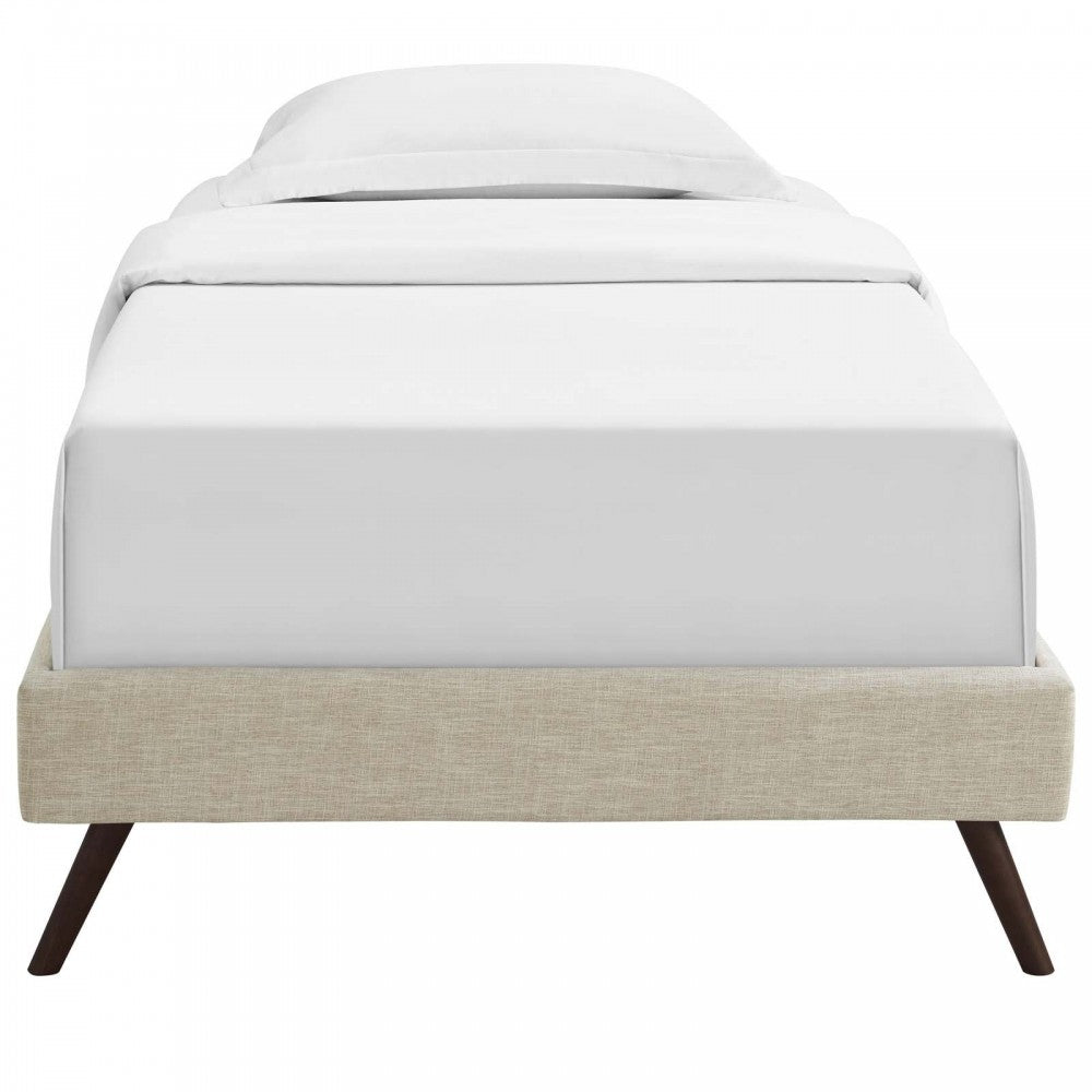 Loryn Twin Fabric Bed Frame with Round Splayed Legs, Beige