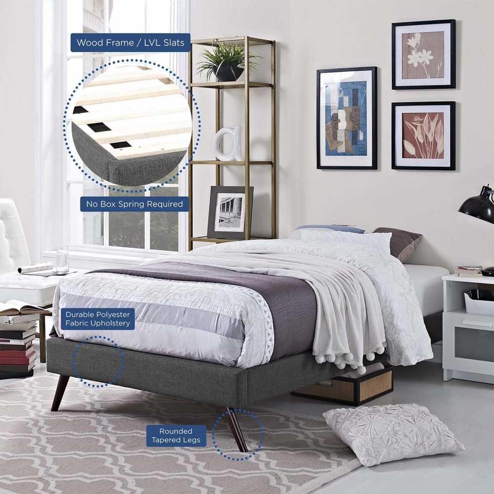 Loryn Twin Fabric Bed Frame with Round Splayed Legs, Gray