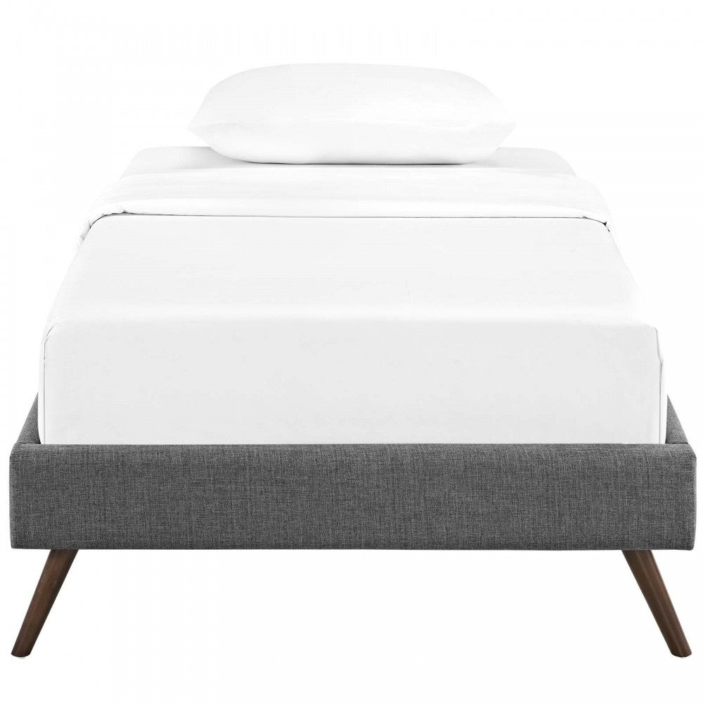 Loryn Twin Fabric Bed Frame with Round Splayed Legs, Gray