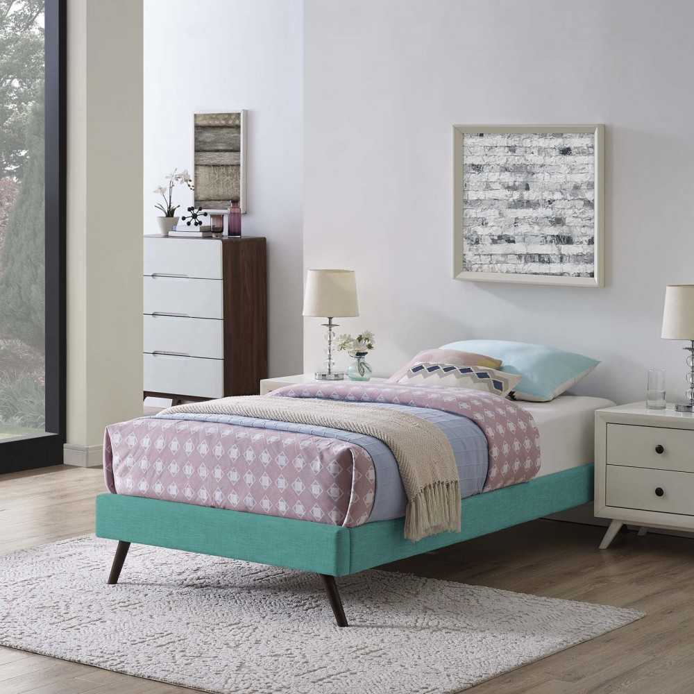 Loryn Twin Fabric Bed Frame with Round Splayed Legs, Teal