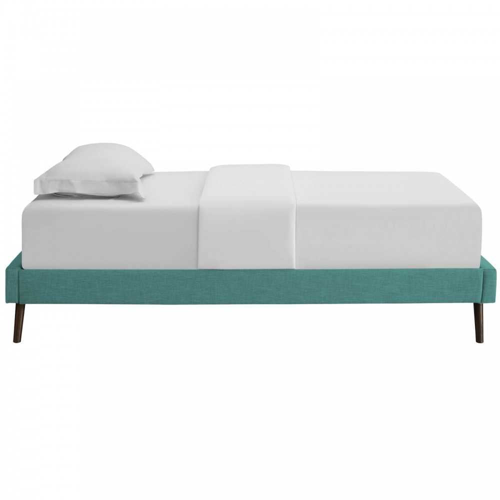 Loryn Twin Fabric Bed Frame with Round Splayed Legs, Teal