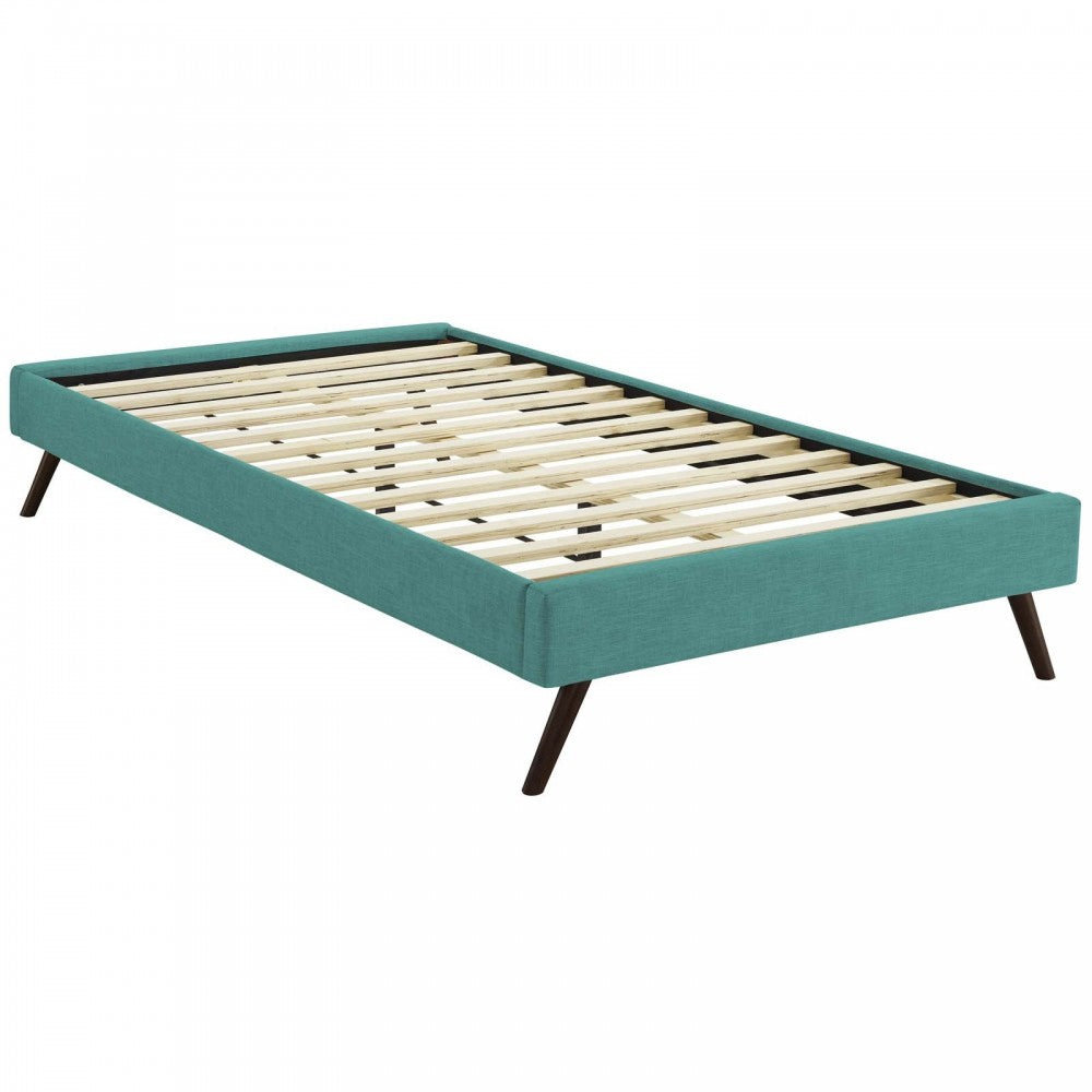 Loryn Twin Fabric Bed Frame with Round Splayed Legs, Teal