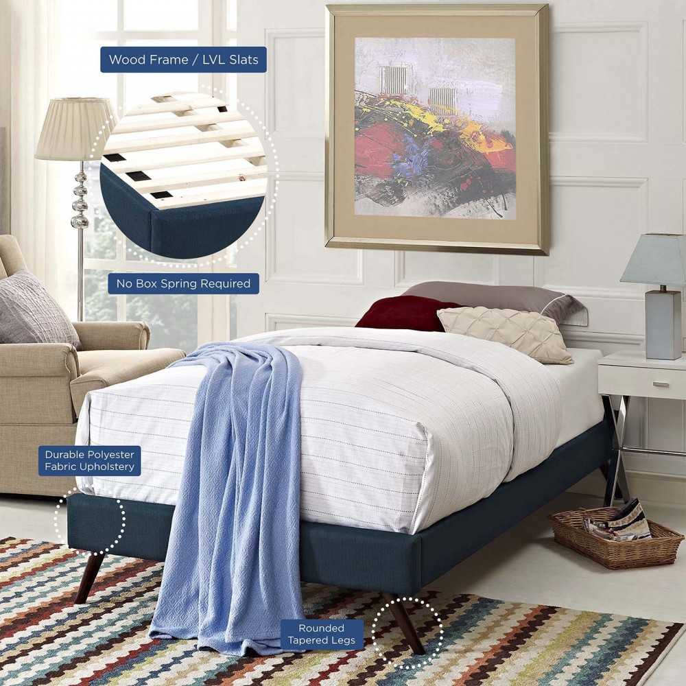 Loryn Twin Fabric Bed Frame with Round Splayed Legs, Azure