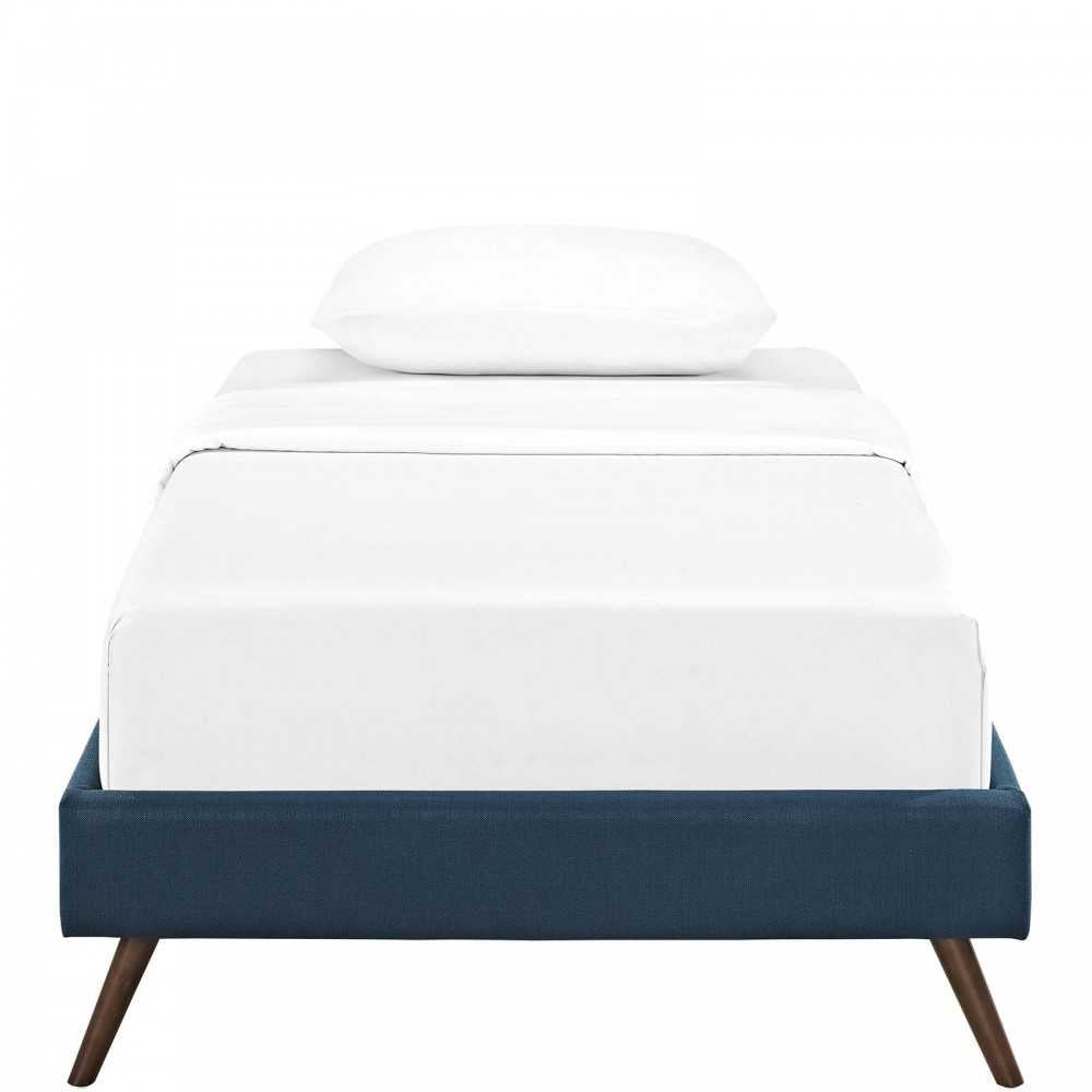 Loryn Twin Fabric Bed Frame with Round Splayed Legs, Azure