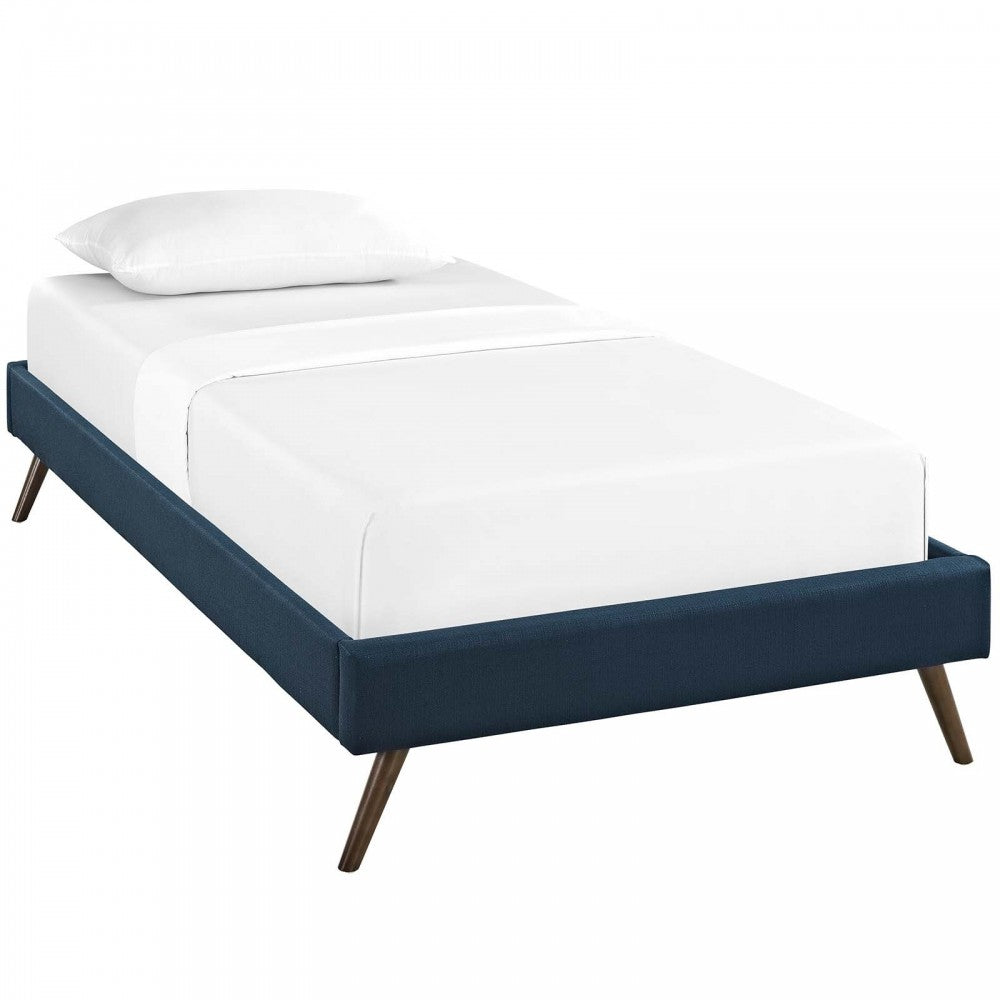 Loryn Twin Fabric Bed Frame with Round Splayed Legs, Azure