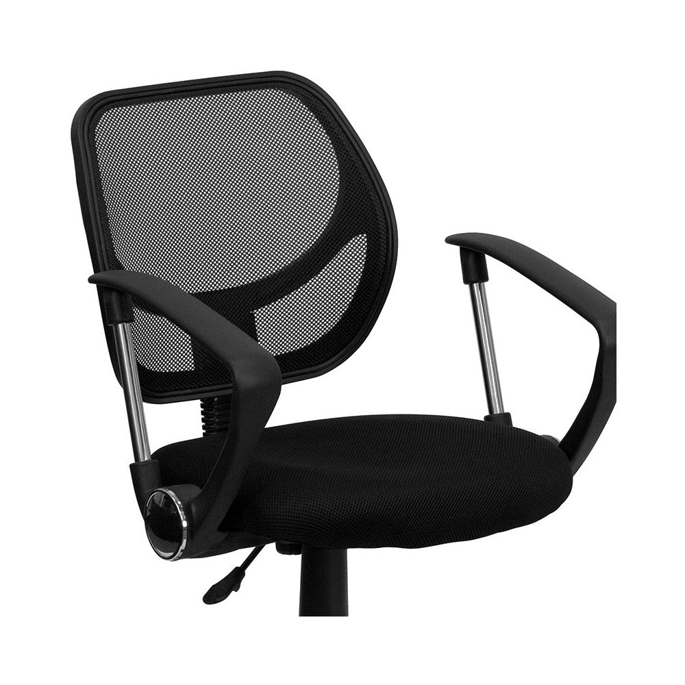 Low Back Black Mesh Swivel Task Office Chair with Curved Square Back and Arms
