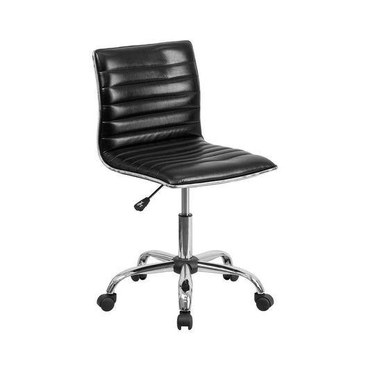 Low Back Designer Armless Black Ribbed Swivel Task Office Chair