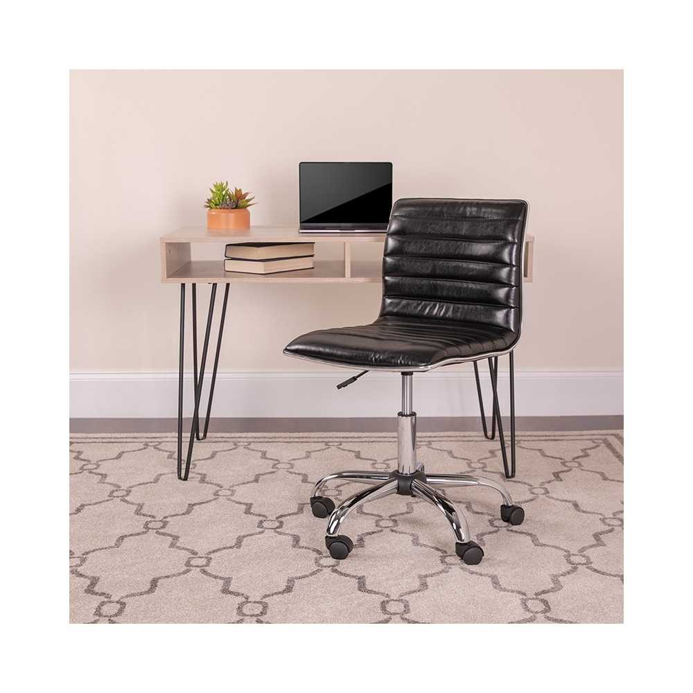 Low Back Designer Armless Black Ribbed Swivel Task Office Chair