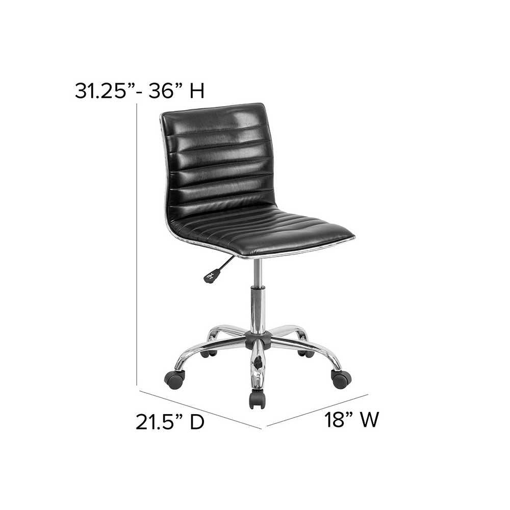 Low Back Designer Armless Black Ribbed Swivel Task Office Chair