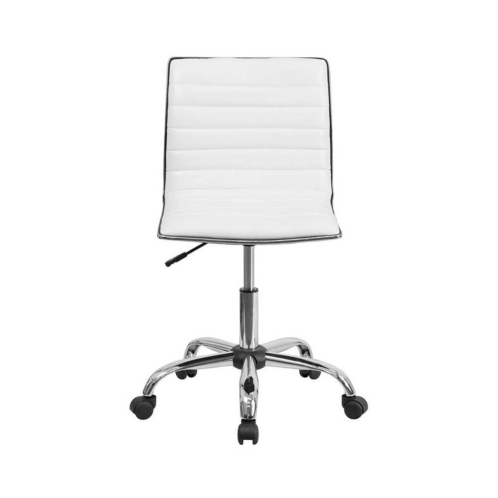 Low Back Designer Armless White Ribbed Swivel Task Office Chair