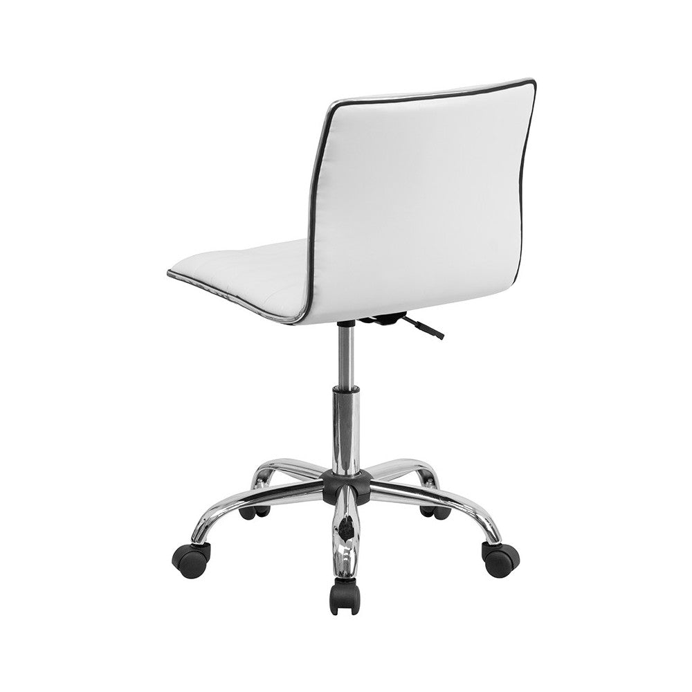 Low Back Designer Armless White Ribbed Swivel Task Office Chair