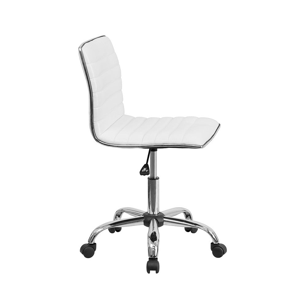 Low Back Designer Armless White Ribbed Swivel Task Office Chair