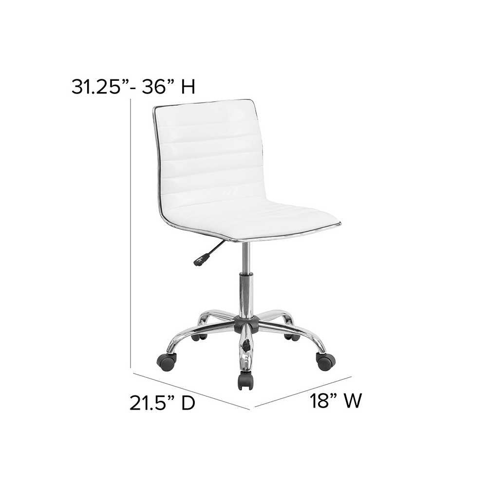 Low Back Designer Armless White Ribbed Swivel Task Office Chair
