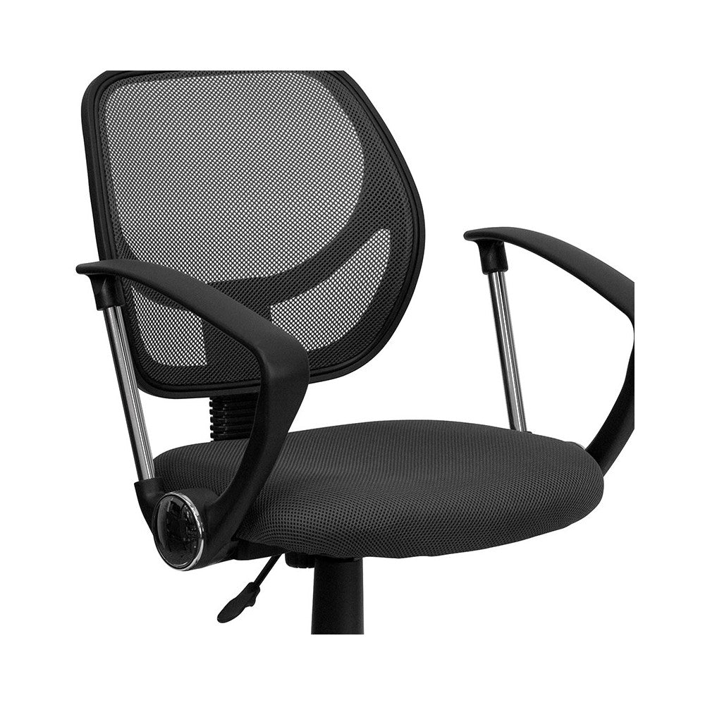 Low Back Gray Mesh Swivel Task Office Chair with Arms
