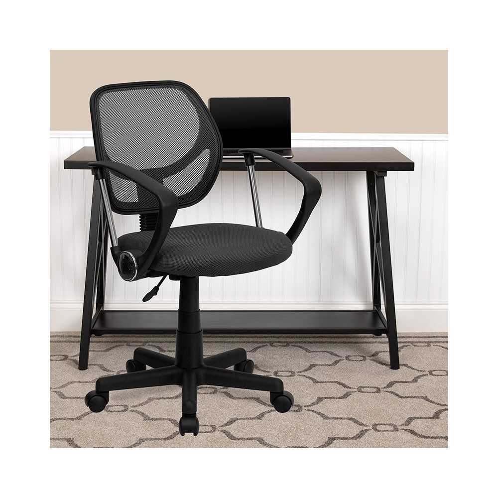 Low Back Gray Mesh Swivel Task Office Chair with Arms