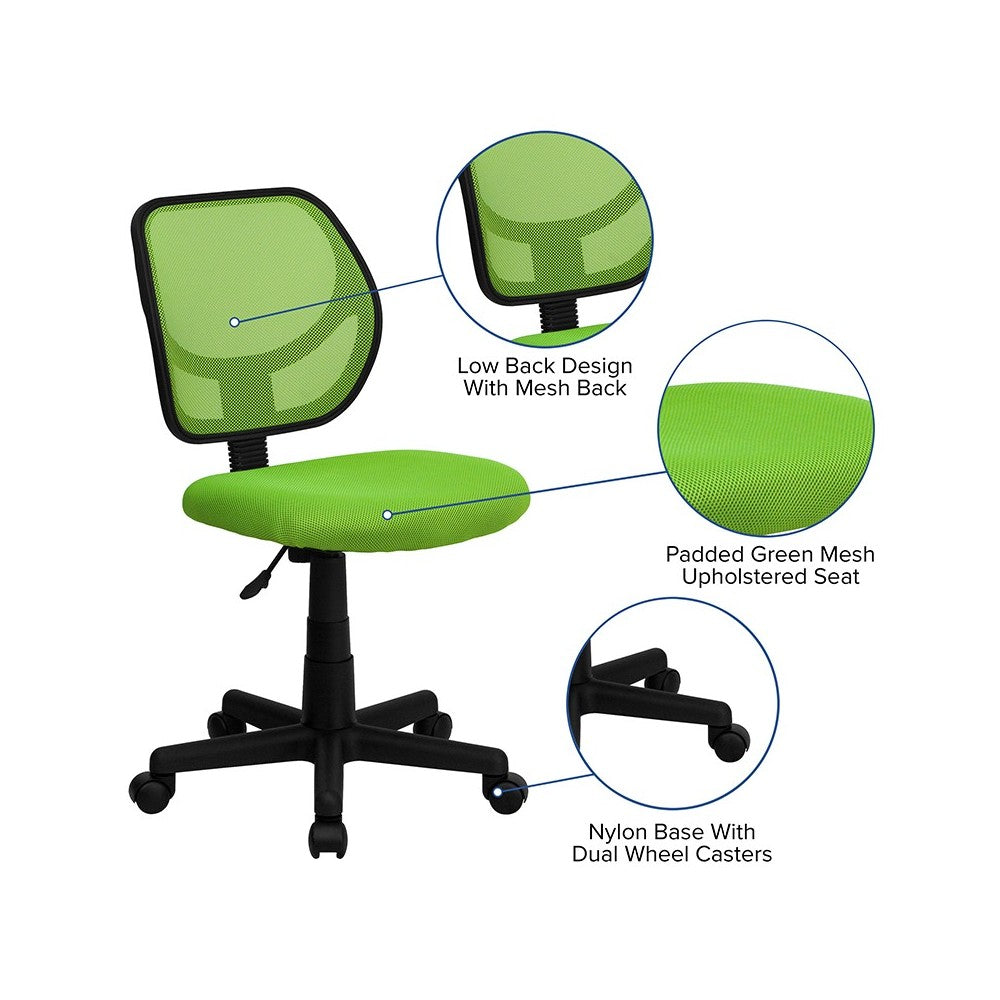 Low Back Green Mesh Swivel Task Office Chair