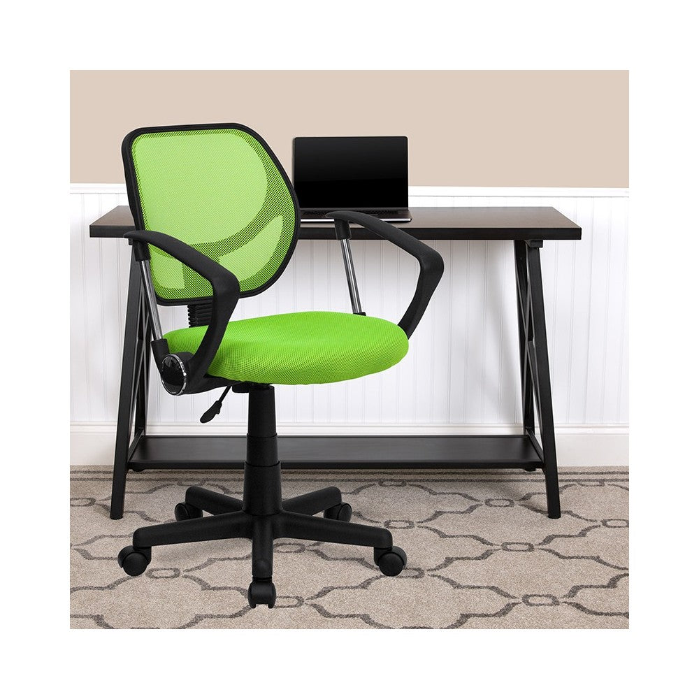 Low Back Green Mesh Swivel Task Office Chair with Arms