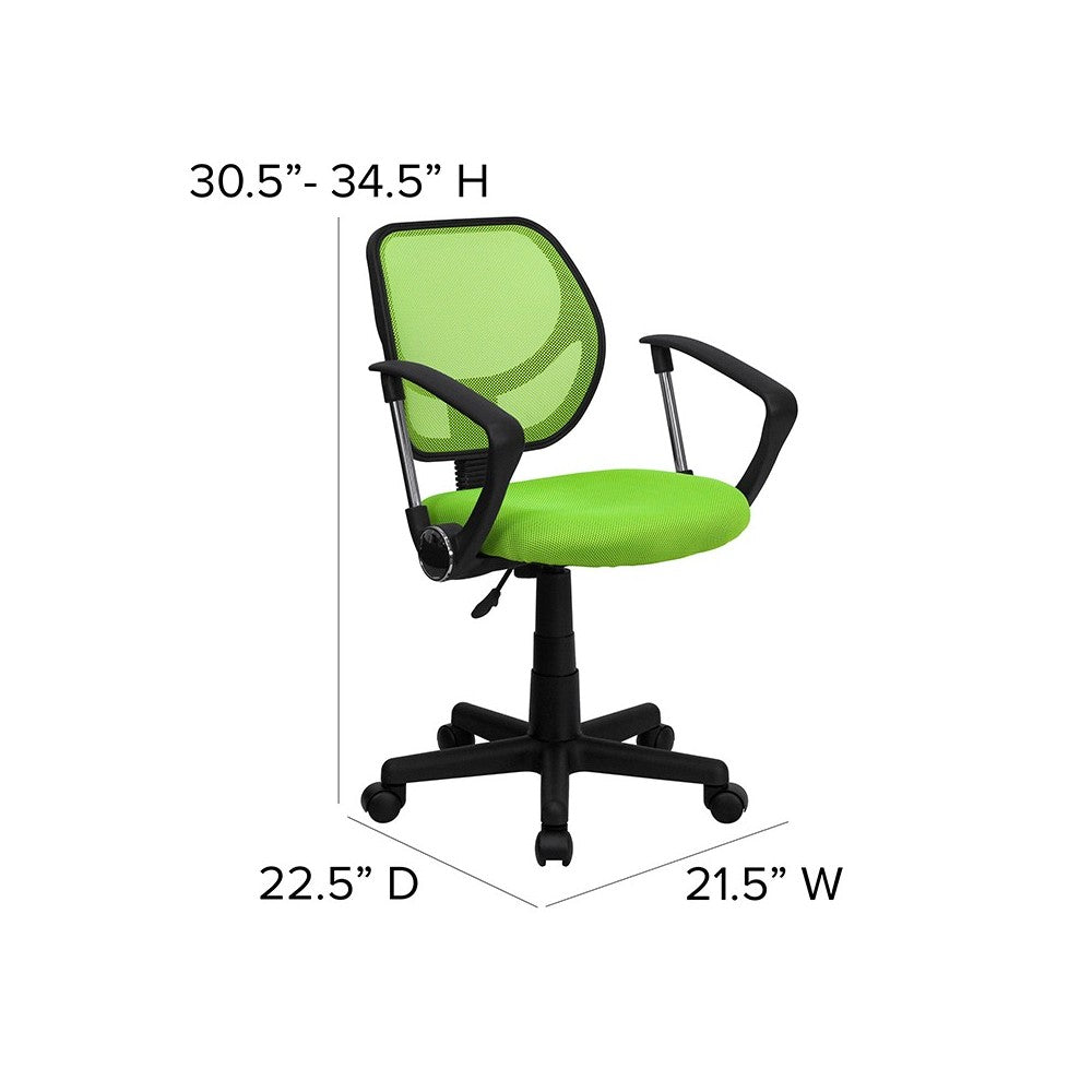 Low Back Green Mesh Swivel Task Office Chair with Arms