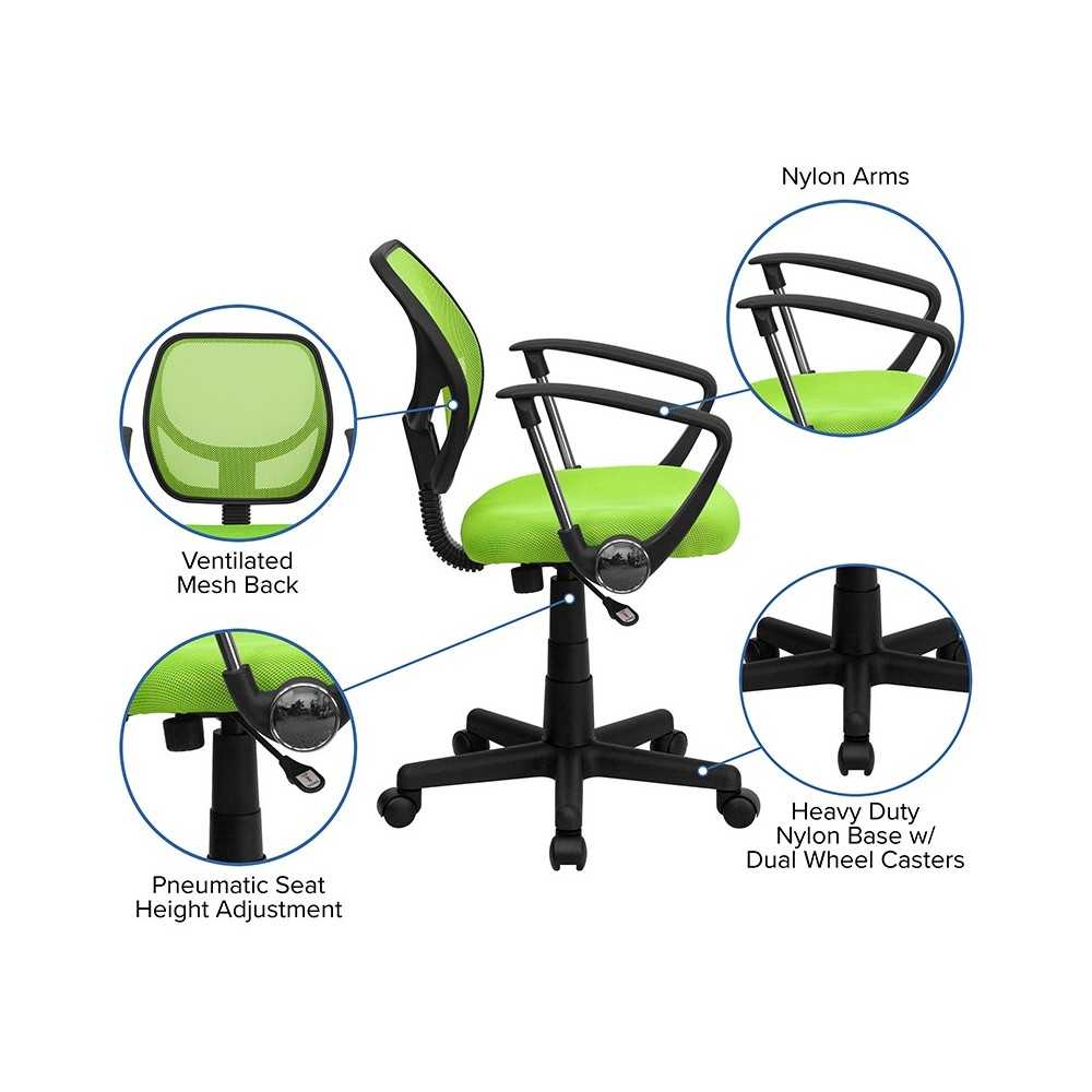 Low Back Green Mesh Swivel Task Office Chair with Arms