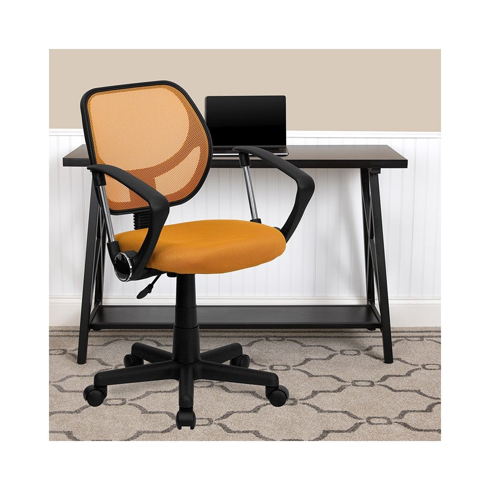 Low Back Orange Mesh Swivel Task Office Chair with Arms