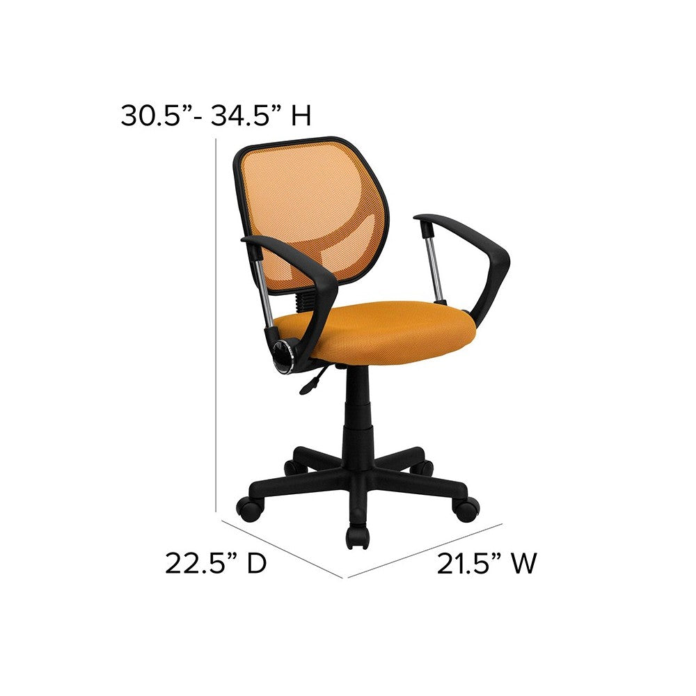 Low Back Orange Mesh Swivel Task Office Chair with Arms