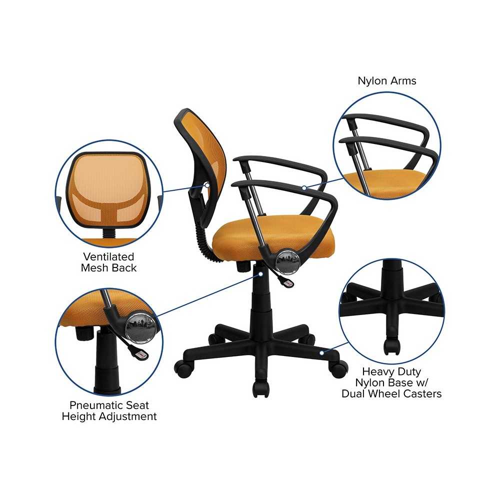 Low Back Orange Mesh Swivel Task Office Chair with Arms