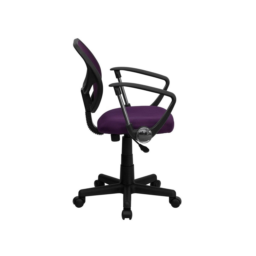 Low Back Purple Mesh Swivel Task Office Chair with Arms