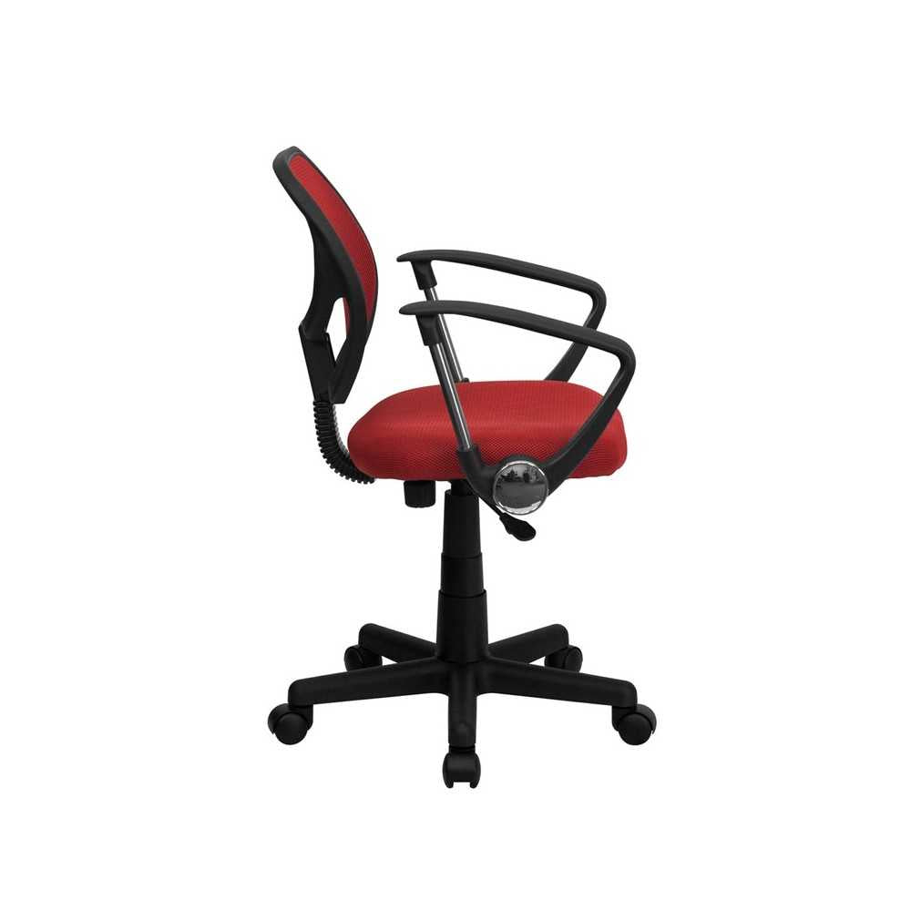 Low Back Red Mesh Swivel Task Office Chair with Arms