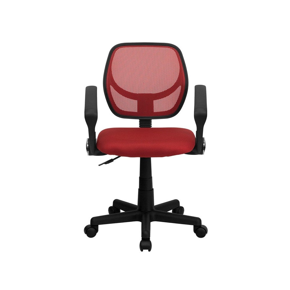 Low Back Red Mesh Swivel Task Office Chair with Arms
